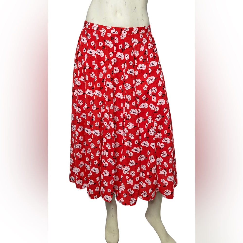 KARL LAGERFELD PARIS Red & White Floral Accordion Pleated Front Maxi Skirt, 12